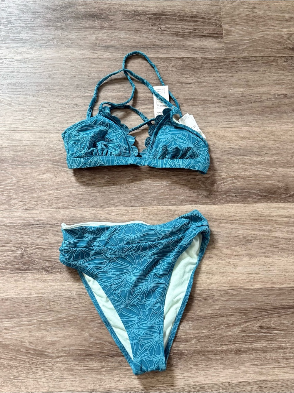 Cupshe Teal Textured Floral Bikini Set